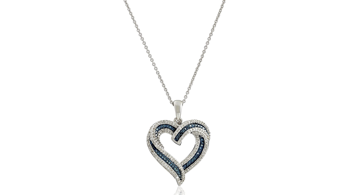 Amazon Collection Sterling Silver Blue and White Diamond Heart Pendant Necklace