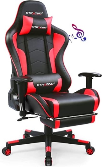 8. GTRACING Gaming Chair with Footrest Speakers