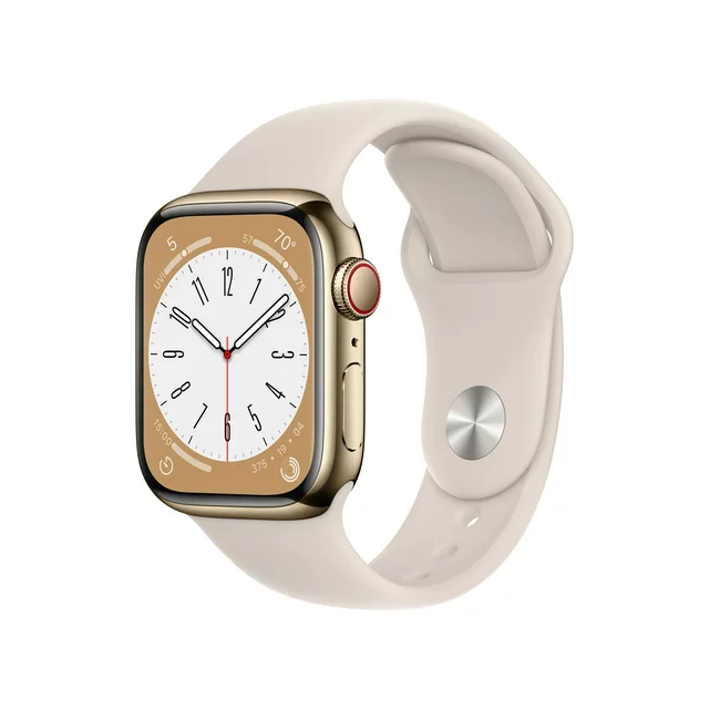 Apple Watch Series 8 GPS + Cellular 41mm Gold Stainless Steel Case with Starlight Sport Band - S/M