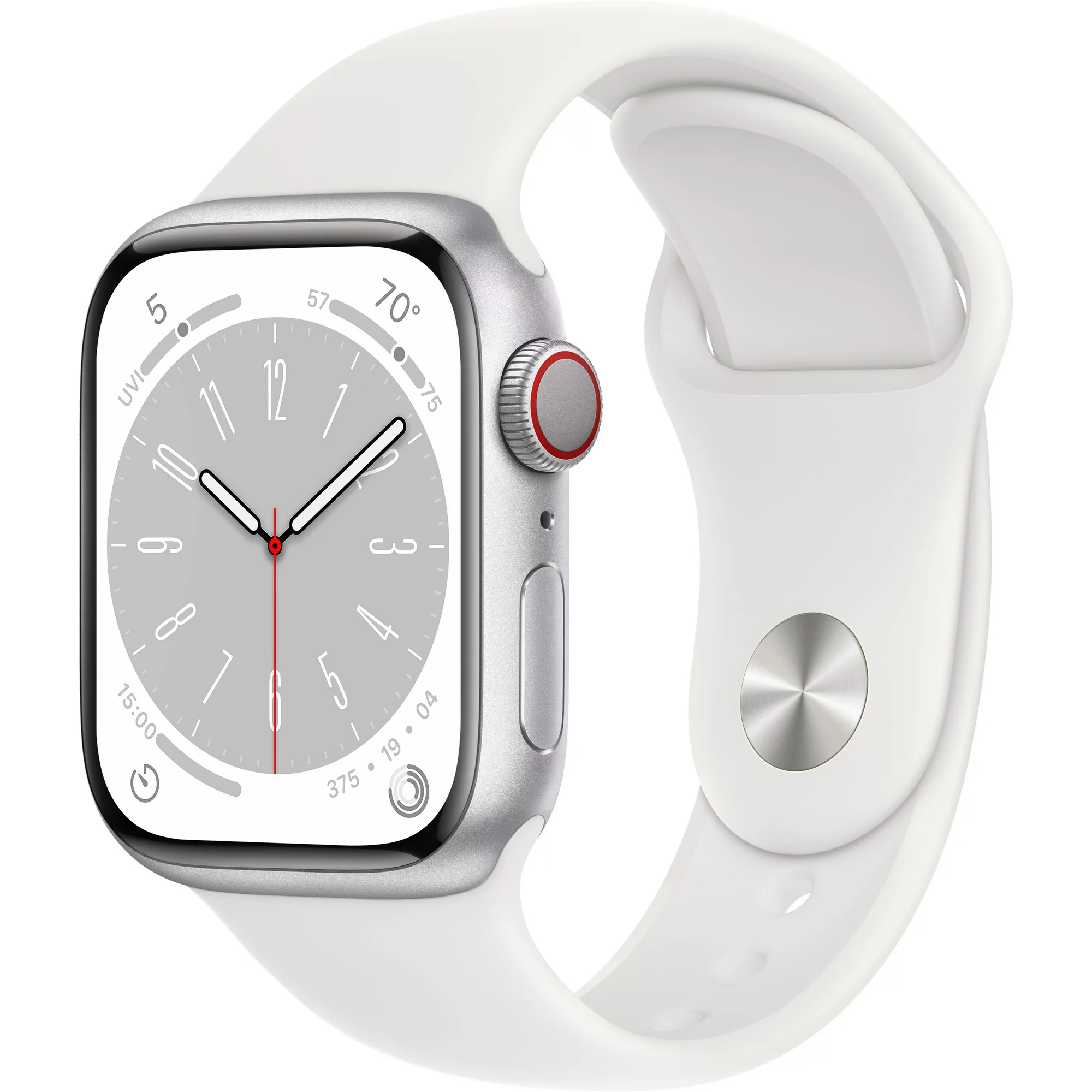 Apple Watch Series 8 41mm (GPS + Cellular) Silver Aluminum Case with White Sport Band