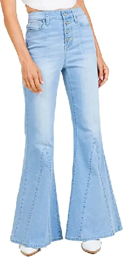 Altar’d State Women's Flare Jeans, Wide Leg Patterned Blue Jeans with Zip Fly, Embroidered Denim Pants
