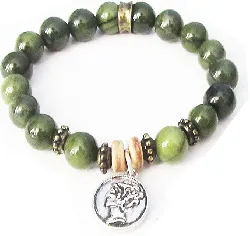 Chicos Jewelry Green Beads in Antiqued Silver Stretch Bracelet RV$29