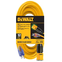 DEWALT Extension Cord Locking 50' 12/3 SJTW Yellow