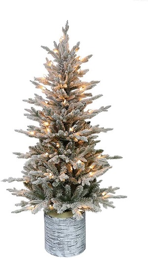 Pre-Lit Potted Flocked Arctic Fir Artificial Christmas Tree