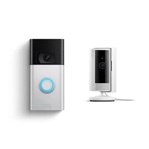 Ring Video Doorbell, Satin Nickel with All-new Ring Indoor Cam, White